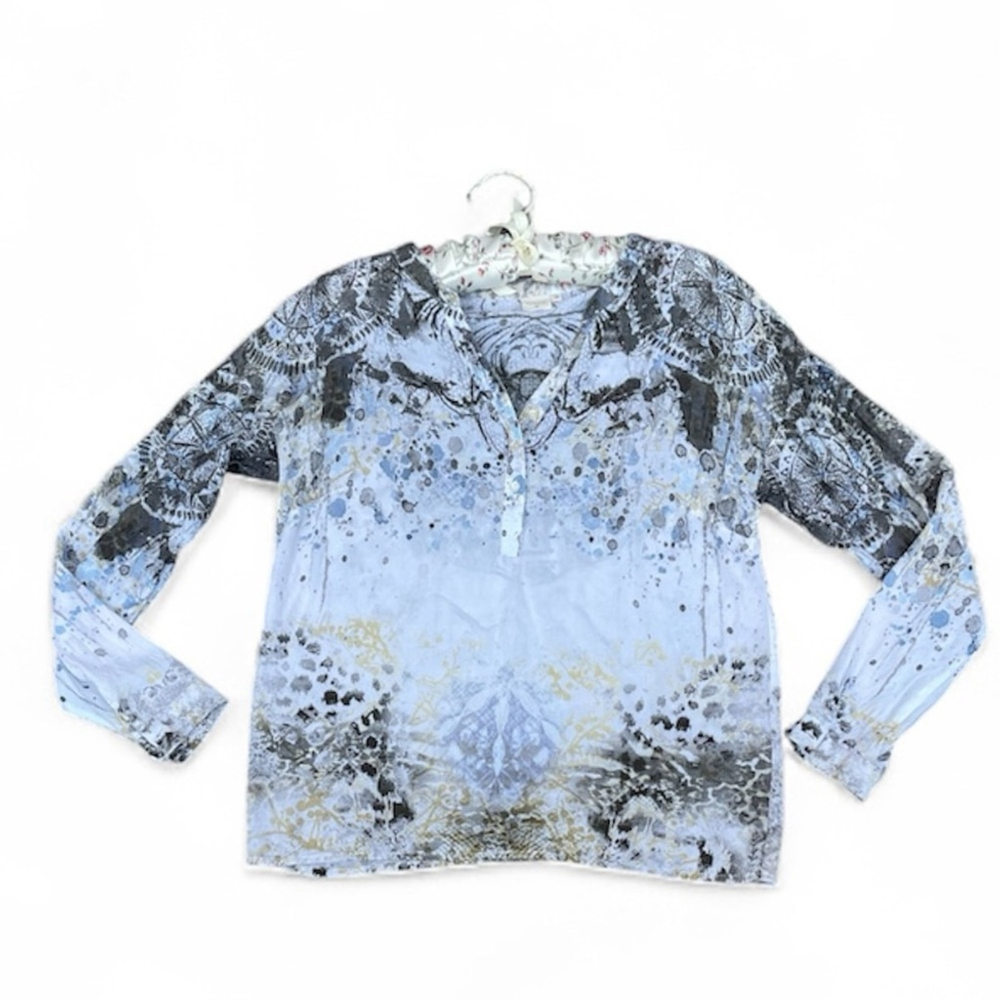 cream Elegant Blue and Gold Women's Top blouse tiger print